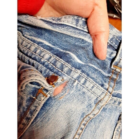 Y2K Urban Pipeline Jeans Distressed Denim Cotton Blue Relaxed FLAP Pocket 38x32 - Picture 6 of 6
